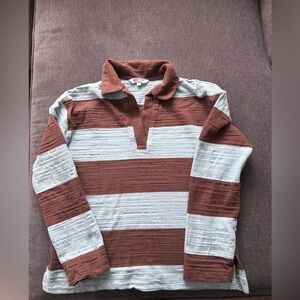 Velvet Heart Women's Striped Long Sleeve Rugby Polo - Brown and blue